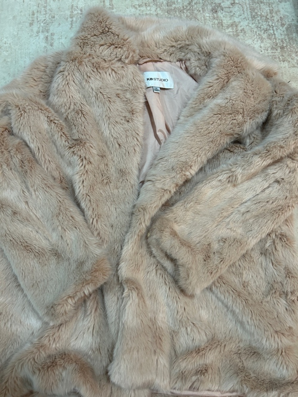 KB STUDIO Plush Faux Fur Coat in Light Beige